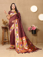 Vedant Vastram Brown Color Paithani Silk Saree - Brown | Grocsy