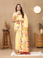 Vedant Vastram Cream Color Paithani Silk Saree - Cream | Grocsy