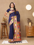 Vedant Vastram Navy Blue Color Paithani Silk Saree - Navy Blue | Grocsy