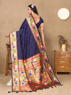 Vedant Vastram Navy Blue Color Paithani Silk Saree - Navy Blue | Grocsy