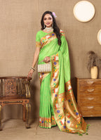 Vedant Vastram Parrot Color Paithani Silk Saree - Parrot | Grocsy