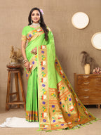 Vedant Vastram Parrot Color Paithani Silk Saree - Parrot | Grocsy