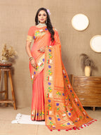 Vedant Vastram Peach Color Paithani Silk Saree - Peach | Grocsy