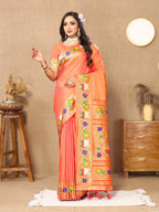 Vedant Vastram Peach Color Paithani Silk Saree - Peach | Grocsy
