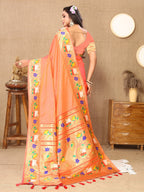 Vedant Vastram Peach Color Paithani Silk Saree - Peach | Grocsy