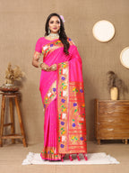 Vedant Vastram Pink Color Paithani Silk Saree - Pink | Grocsy
