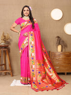 Vedant Vastram Pink Color Paithani Silk Saree - Pink | Grocsy