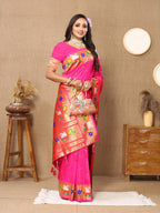 Vedant Vastram Pink Color Paithani Silk Saree - Pink | Grocsy