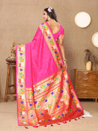 Vedant Vastram Pink Color Paithani Silk Saree - Pink | Grocsy