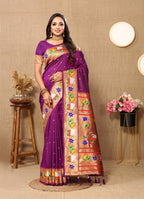 Vedant Vastram Purple Color Paithani Silk Saree - Purple | Grocsy