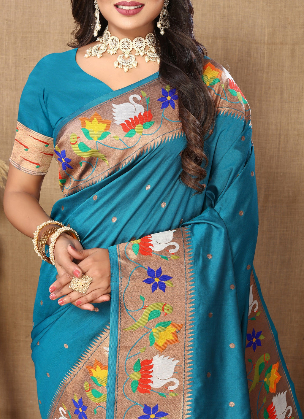 Vedant Vastram Rama Color Paithani Silk Saree - Rama | Grocsy