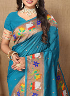 Vedant Vastram Rama Color Paithani Silk Saree - Rama | Grocsy