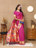 Vedant Vastram Rani Pink Color Paithani Silk Saree - Rani Pink | Grocsy
