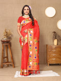 Vedant Vastram Red Color Paithani Silk Saree - Red | Grocsy