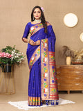 Vedant Vastram Royal Blue Color Paithani Silk Saree - Royal Blue | Grocsy