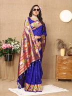 Vedant Vastram Royal Blue Color Paithani Silk Saree - Royal Blue | Grocsy