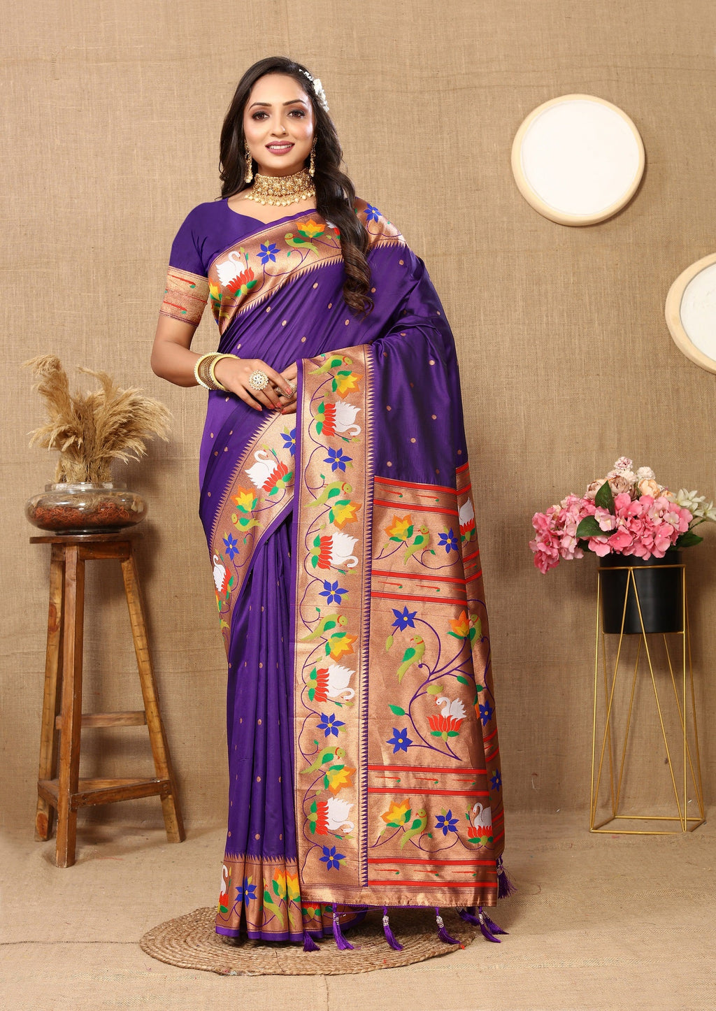 Vedant Vastram Violet Color Paithani Silk Saree - Violet | Grocsy