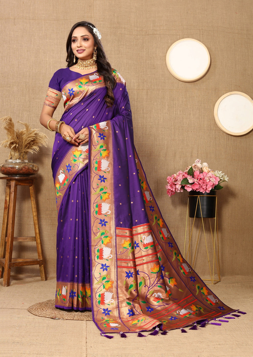Vedant Vastram Violet Color Paithani Silk Saree - Violet | Grocsy