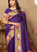 Vedant Vastram Violet Color Paithani Silk Saree - Violet | Grocsy