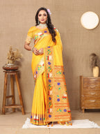 Vedant Vastram Yellow Color Paithani Silk Saree - Yellow | Grocsy
