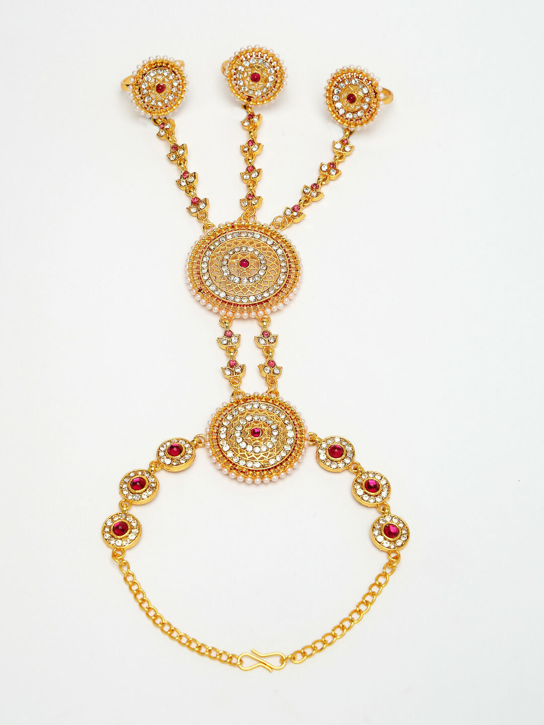 NVR Women's Gold-Polished CZ Stone-Studded Handcrafted Ring Bracelet | Grocsy