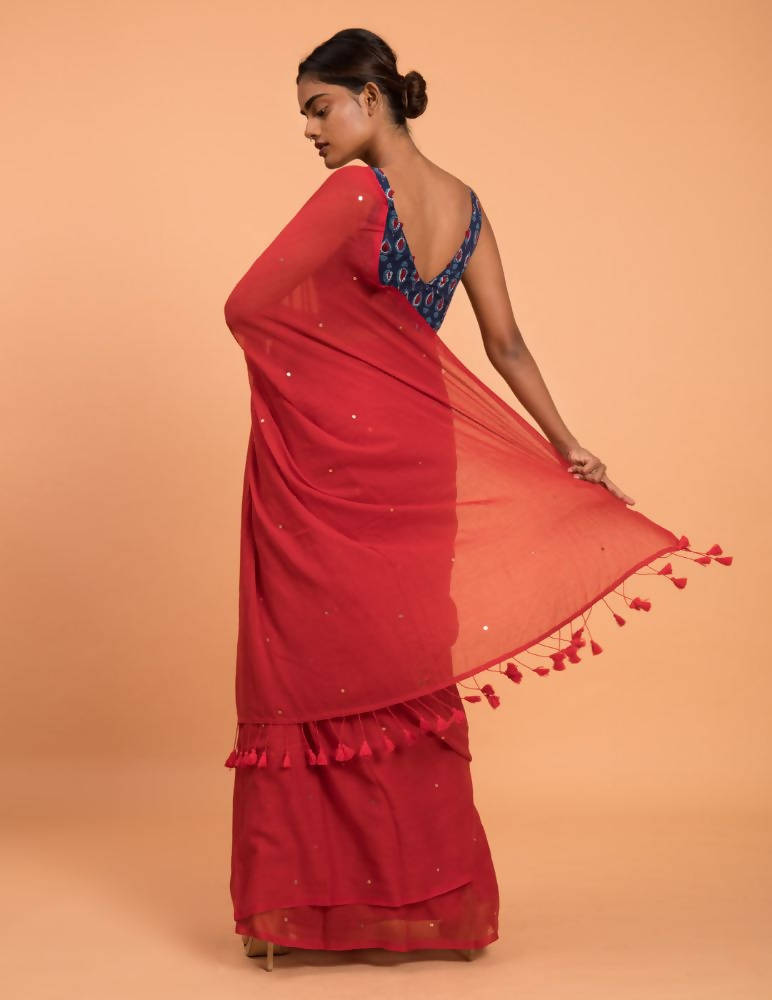 Suta Red Embellished Sequinned Pure Cotton Saree | Grocsy