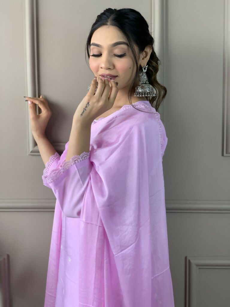 Lavender Viscose Chanderi Stitched Suit With Dupatta - Tanisha | Grocsy
