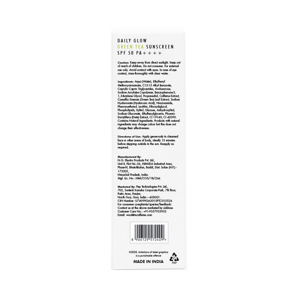 mCaffeine Daily Glow Sunscreen SPF50 PA++++ With Niacinamide & Green Tea | Grocsy
