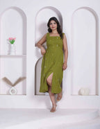 Miravan Womens Abstract Printed Green ALine Maxi Dress | Grocsy
