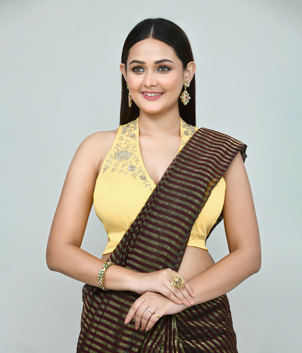 Joban Fashion Women's Yellow Embroidered Stitched Blouse | Grocsy