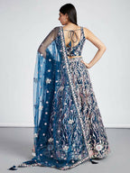 House of Panchhi Navy Blue Net Sequins And Thread Embroidery Lehenga Choli & Dupatta | Grocsy