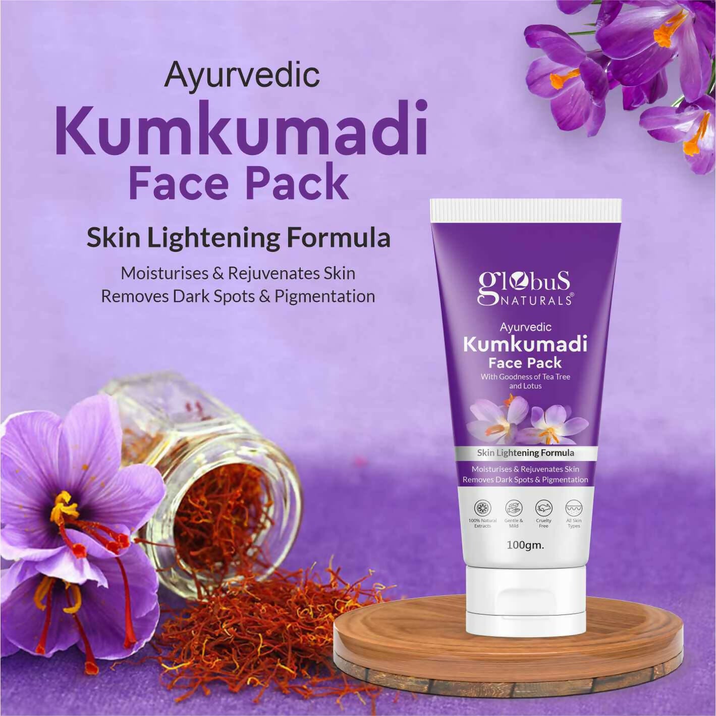 Globus Naturals Ayurvedic Kumkumadi Skin Lightening Face Pack, Suitable For All Skin Types | Grocsy
