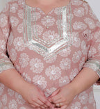 Miravan Plus Size Women Brown Floral Printed Straight Ethnic Kurta With Palazzo | Grocsy