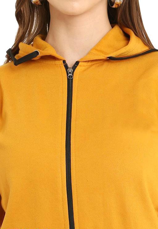 PAVONINE Mustard Color Casual Winter Wear Hoodie Sweatshirt For Girls | Grocsy