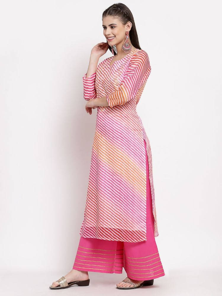 Myshka Women's Trendy Multi Cotton Printed 3/4 Sleeve Round Neck Casual Kurta | Grocsy