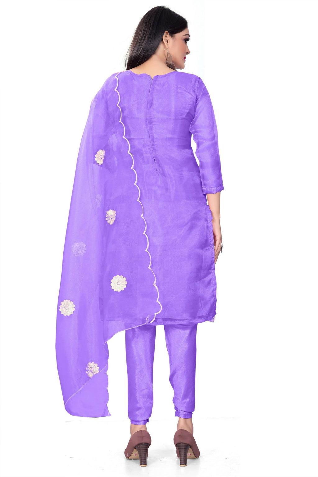 Lavender Organza Silk Embroidered Work Unstitched Dress Material - Tanvi | Grocsy