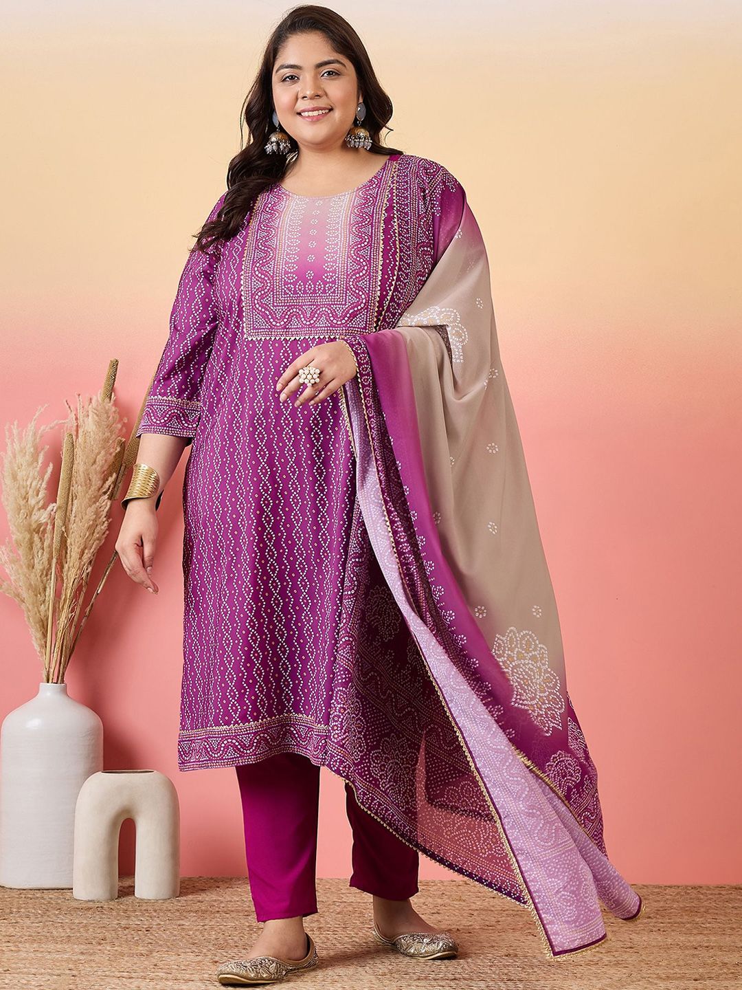 Sztori Women Bandhani Printed Regular Kurta with Trousers & With Dupatta | Grocsy
