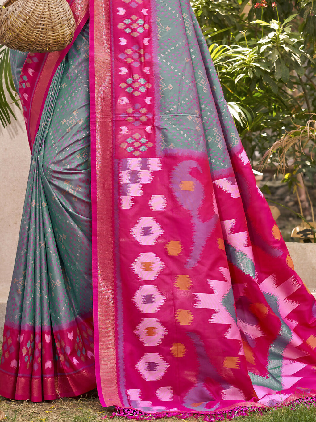 Shree Shyam Fashion Pochampalli Silk Grey Saree | Grocsy
