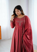 Joban Fashion Maroon Kurta Set Chanderi Sequence Embroidery Work | Grocsy