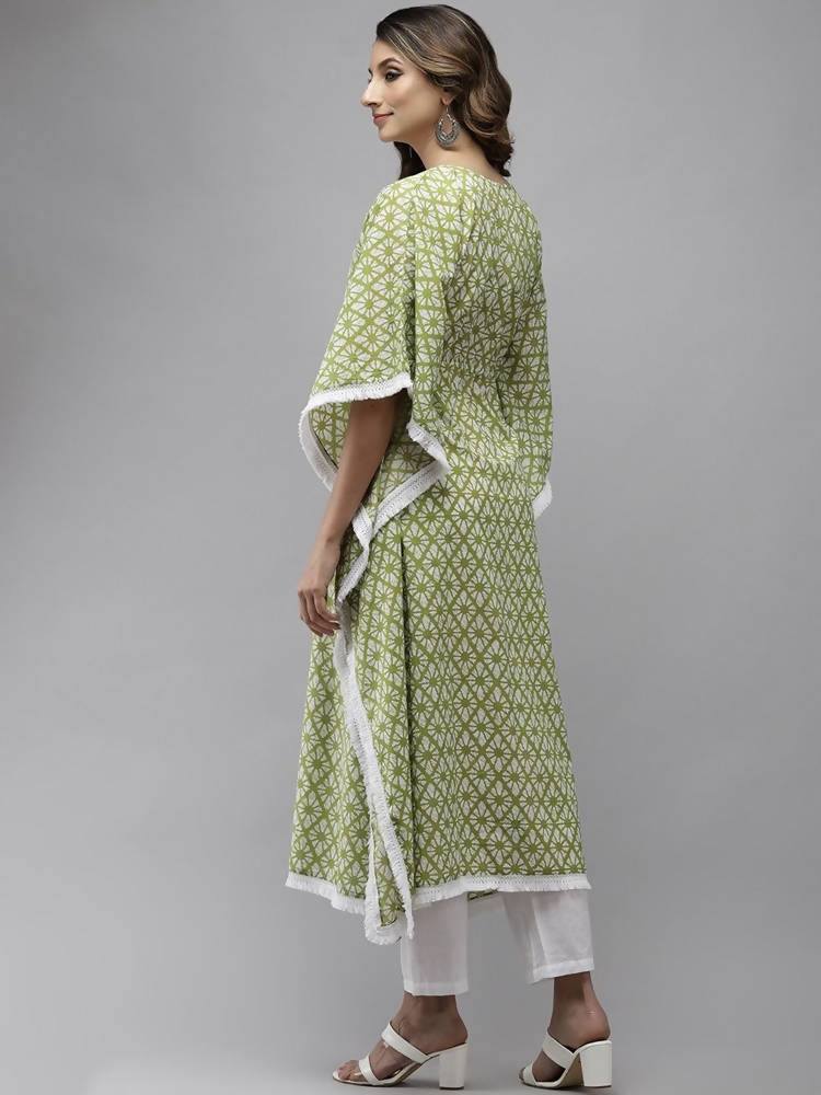 Yufta Women Lime Green Printed Kaftan Kurta | Grocsy