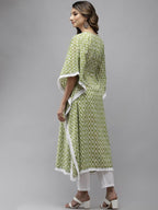 Yufta Women Lime Green Printed Kaftan Kurta | Grocsy