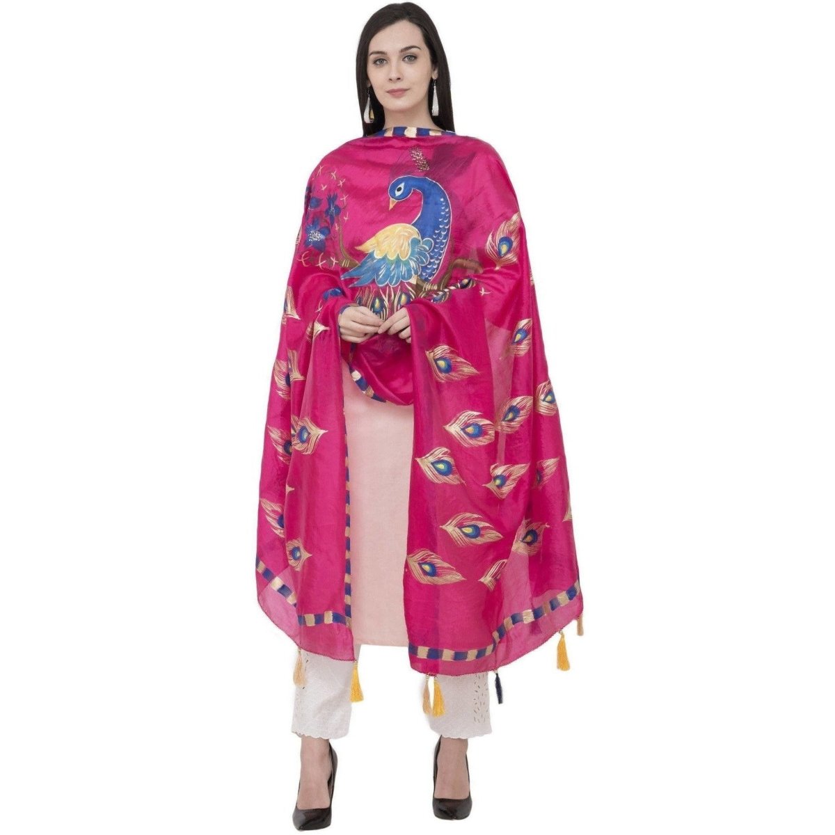 A R Silk Silk Peacock Multi Fancy Dupatta Color Rani Dupatta or Chunni | Grocsy