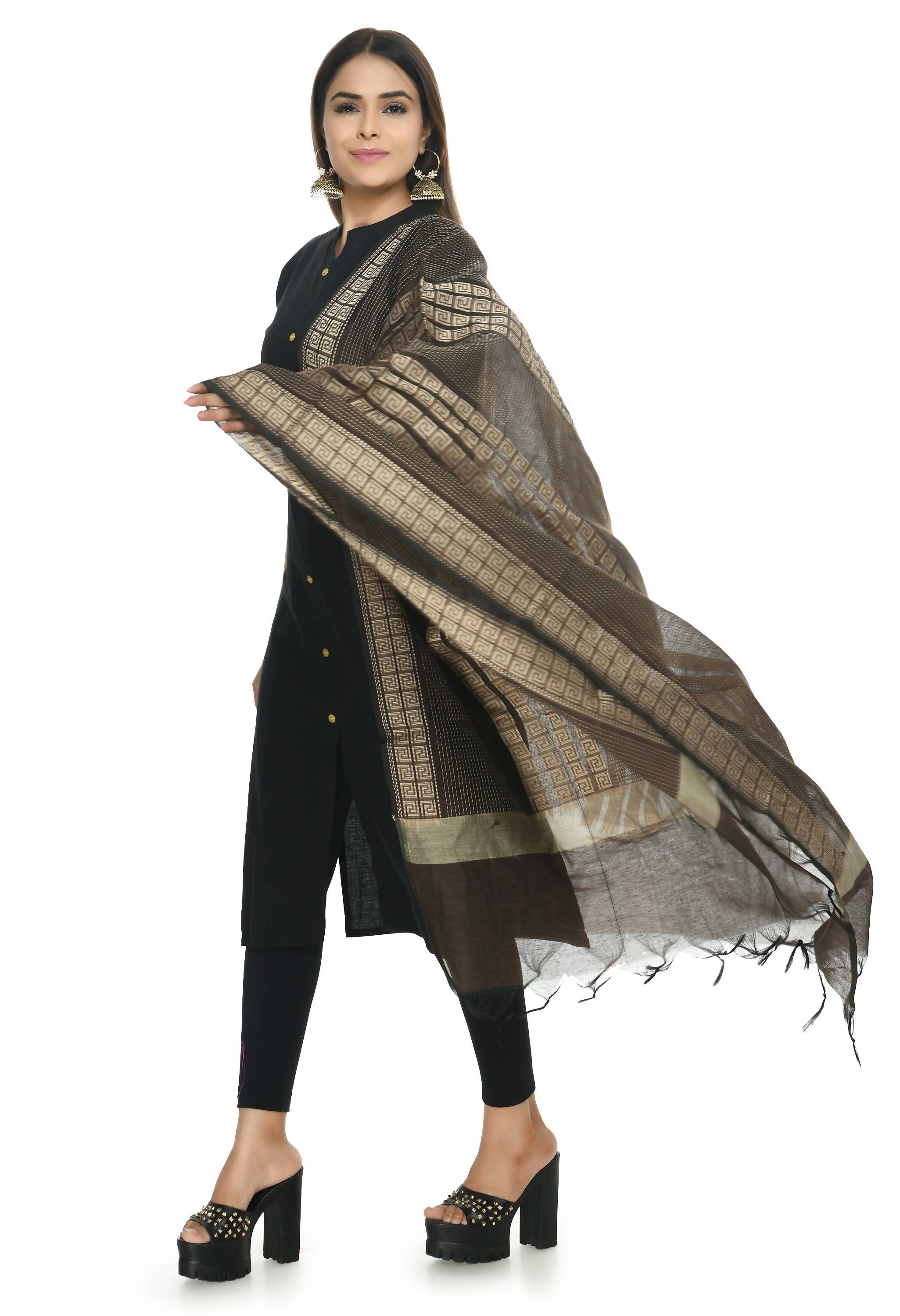 Mominos Fashion Moeza Handloom Cotton Brown Dupatta | Grocsy