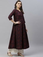 Miravan Women's Pure Floral Printed Anarkali Kurta With Gold Print Dupatta | Grocsy