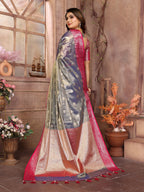 Vedant Vastram Tissue Silk Kanjeevaram Silk Saree - Blue | Grocsy