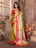 Vedant Vastram Tissue Silk Kanjeevaram Silk Saree - Olive | Grocsy