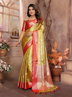 Vedant Vastram Tissue Silk Kanjeevaram Silk Saree - Olive | Grocsy