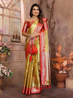 Vedant Vastram Tissue Silk Kanjeevaram Silk Saree - Olive | Grocsy