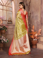 Vedant Vastram Tissue Silk Kanjeevaram Silk Saree - Olive | Grocsy