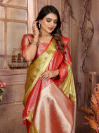 Vedant Vastram Tissue Silk Kanjeevaram Silk Saree - Olive | Grocsy